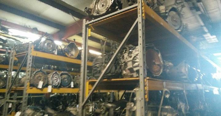 Auto parts stored on shelves in a warehouse.