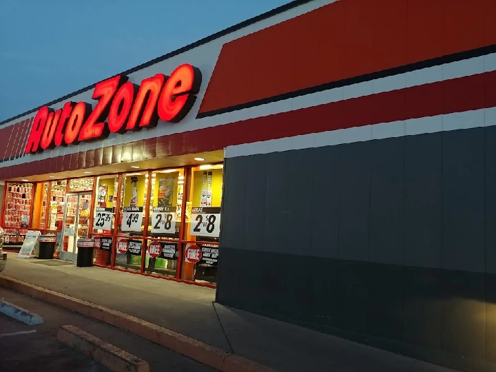 AutoZone store front with bright signage.