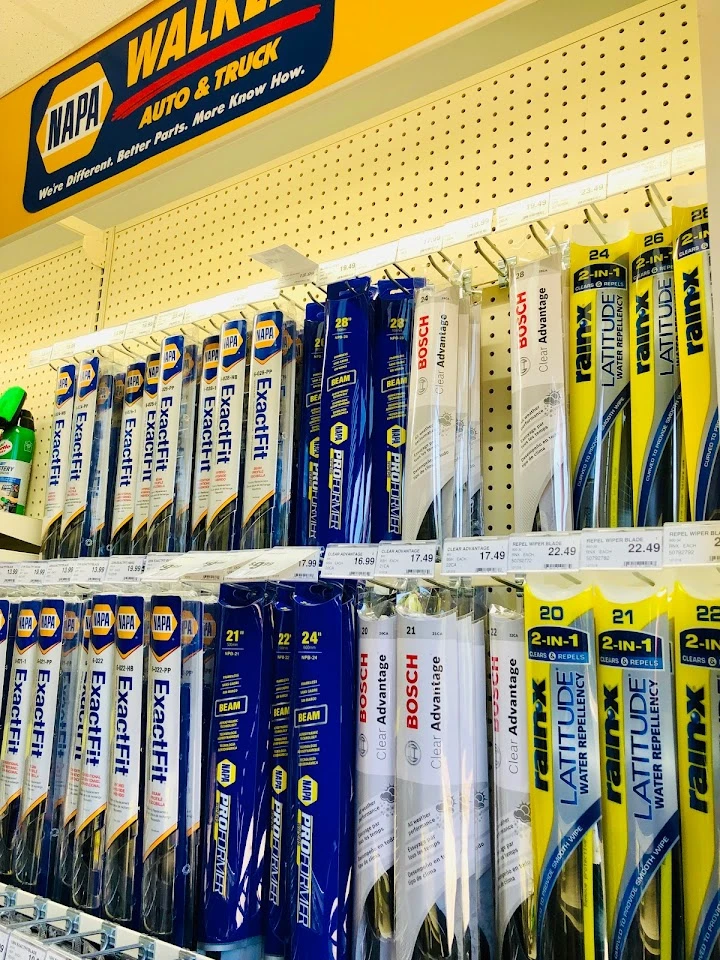 NAPA AUTO PARTS wiper blade display shelf.