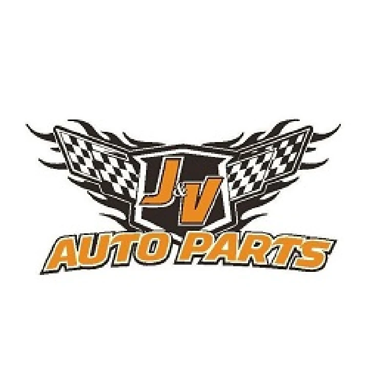 J & V Auto Parts logo with racing design elements.