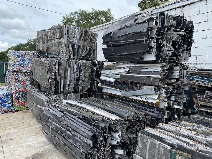 Stacks of compacted recyclable materials.