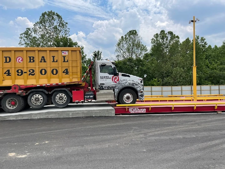 Truck unloading at Red Ball Recycling facility.