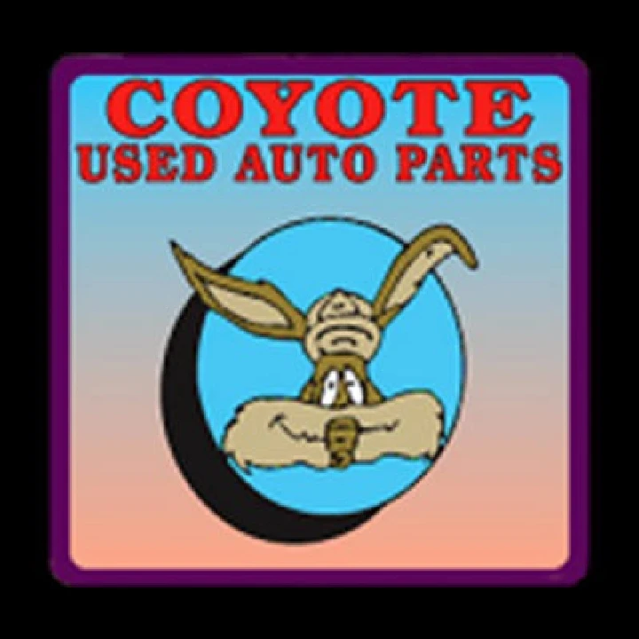 Coyote Used Auto Parts logo with cartoon coyote.