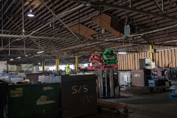 Scrap metal recycling facility interior.