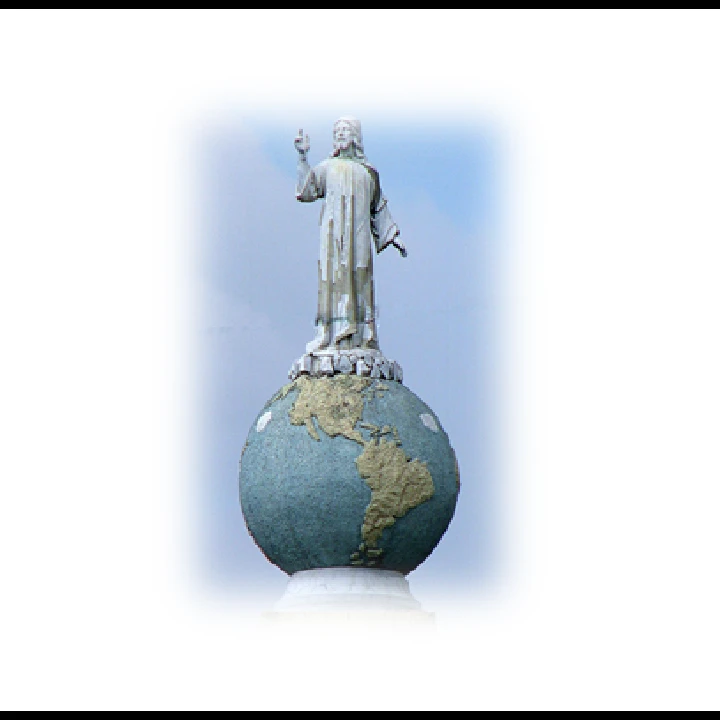 Statue on globe representing unity and peace.