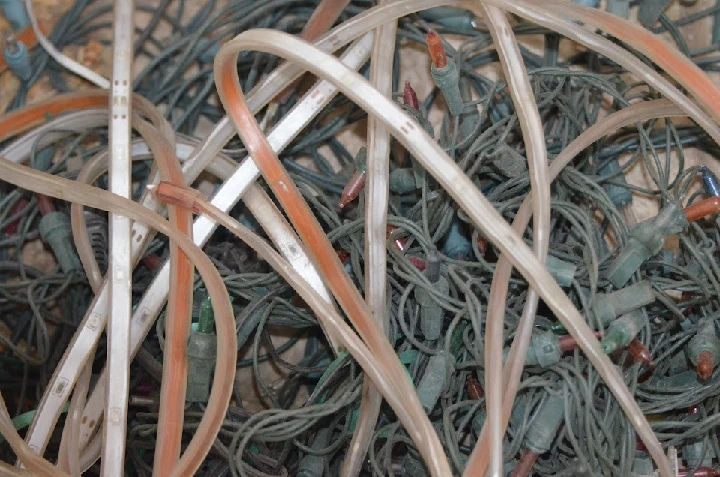 tangled wires and lights for recycling