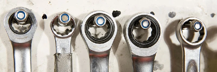 Various socket wrenches in a row.