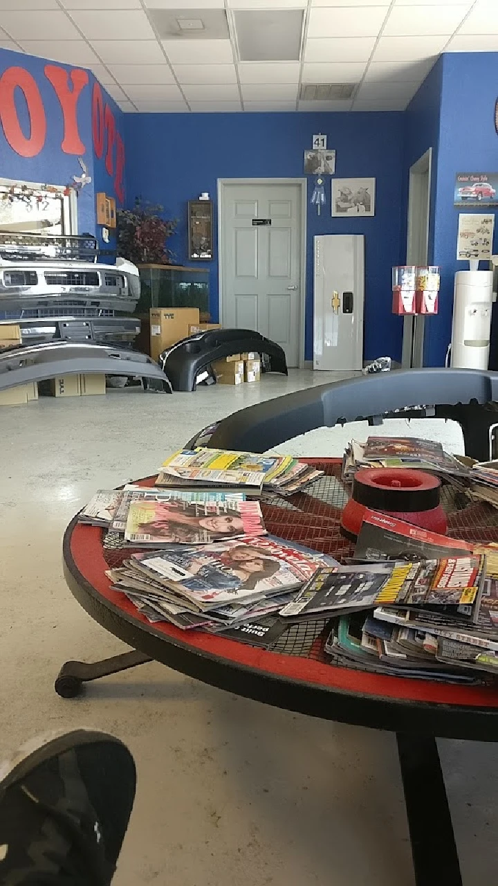 Waiting area at Coyote Used Auto Parts, magazines.