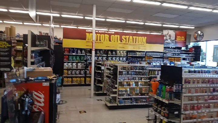 Advance Auto Parts store interior with oil products.