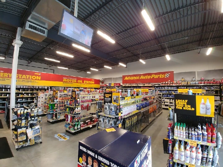 Advance Auto Parts store interior with products displayed.