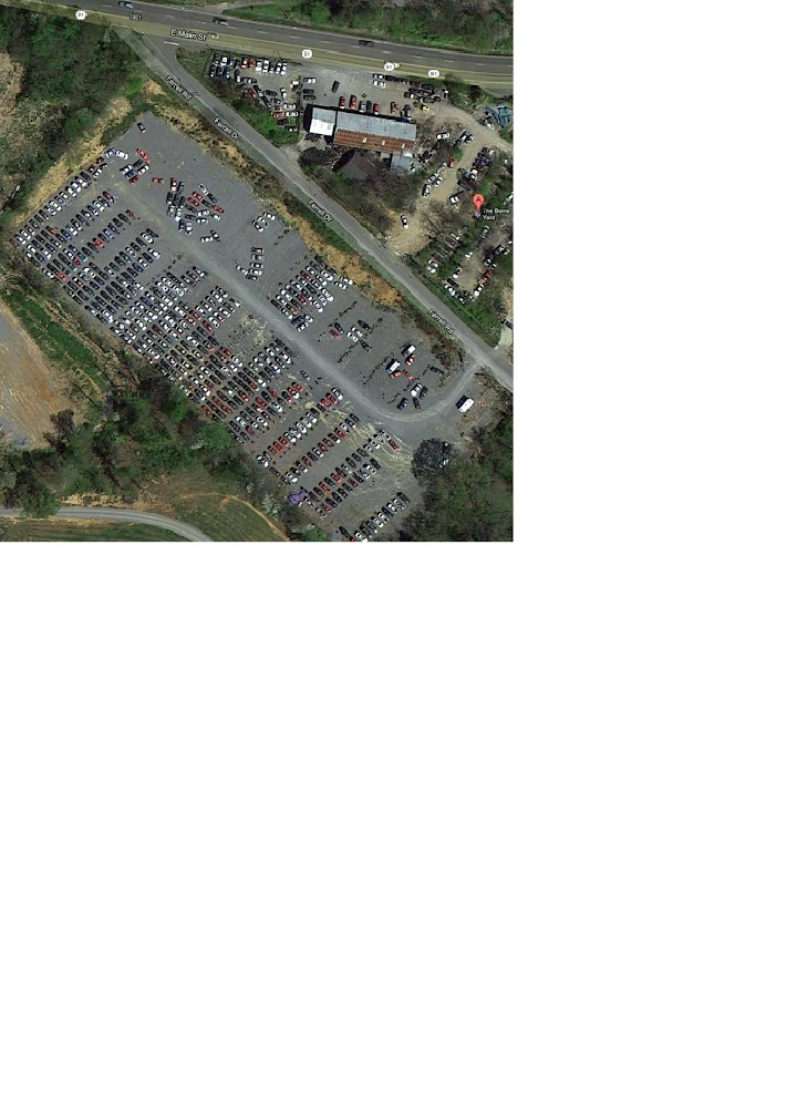 Aerial view of Hilltop Honda Acura Salvage lot.