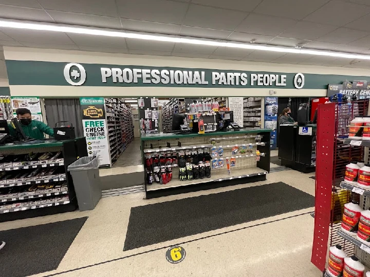 Interior of O'Reilly Auto Parts store with displays.