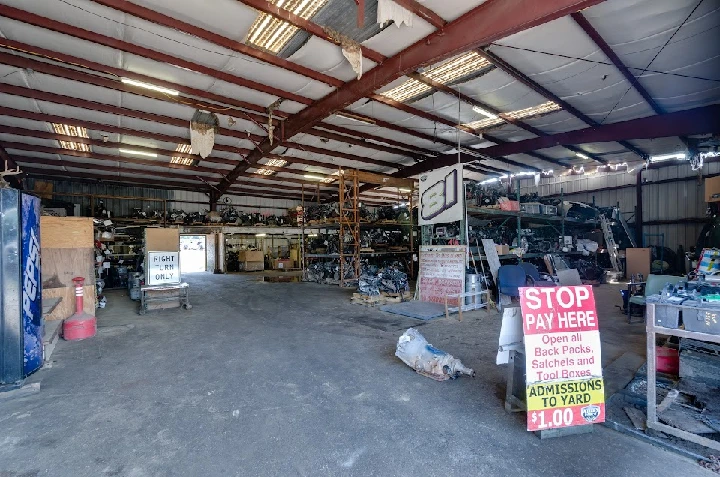 Interior view of Kikers U-Pull-It auto salvage yard.