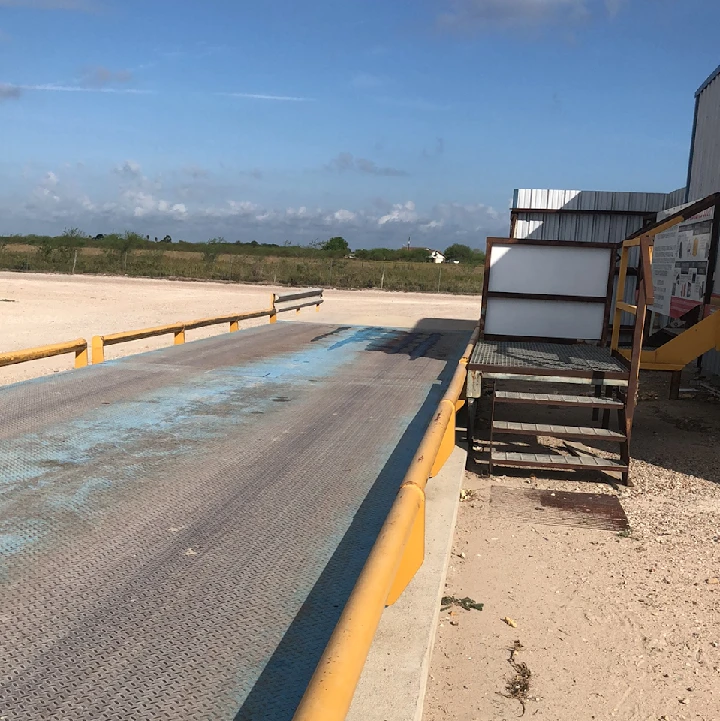 Metal recycling facility ramp and processing area.