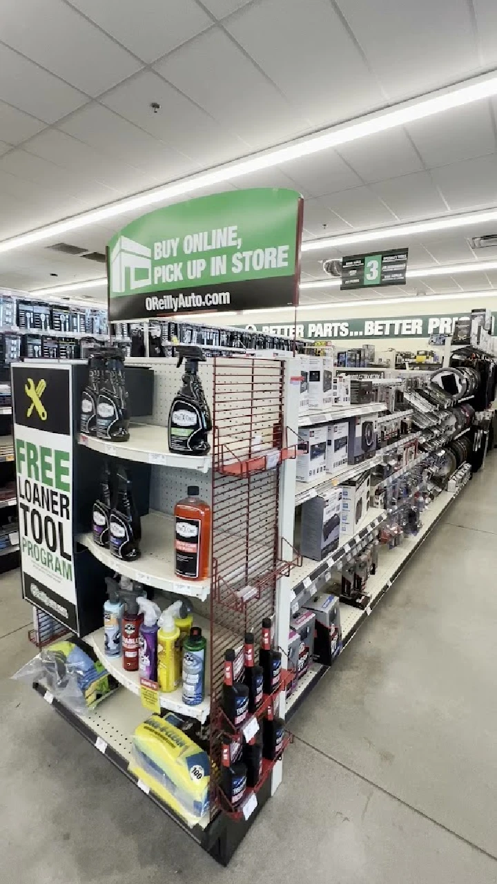 O'Reilly Auto Parts aisle with tools and products.