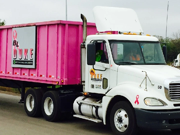 Pink truck for BL Duke Ferrous Processing Yard.