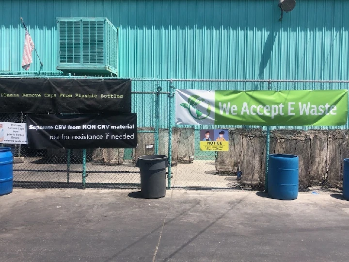 Recycling Center entrance with safety guidelines.