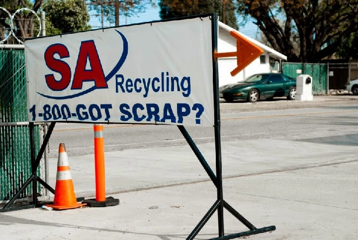 SA Recycling sign with contact information and directions.