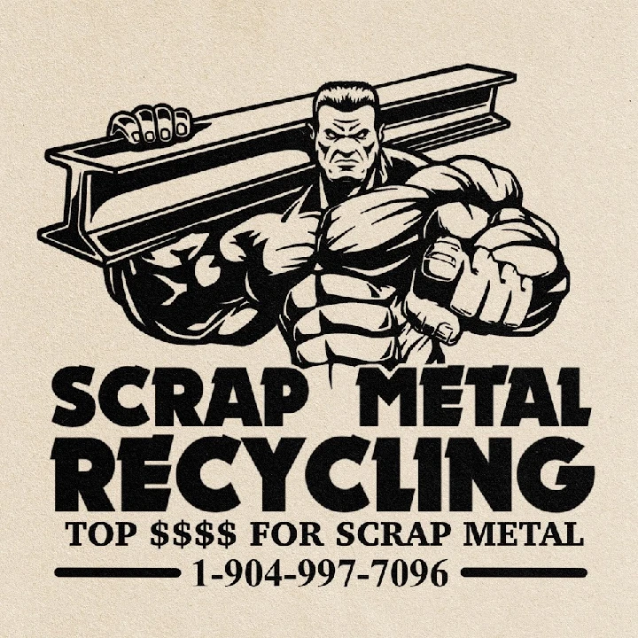 Strong mascot promoting scrap metal recycling services.