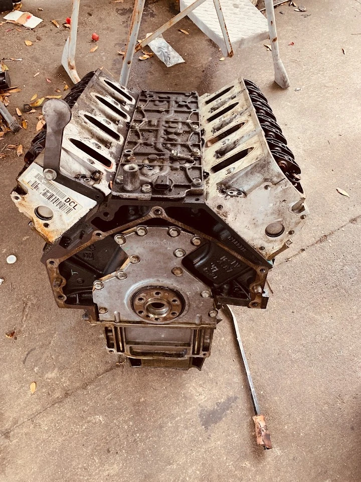 Used car engine on a concrete floor.