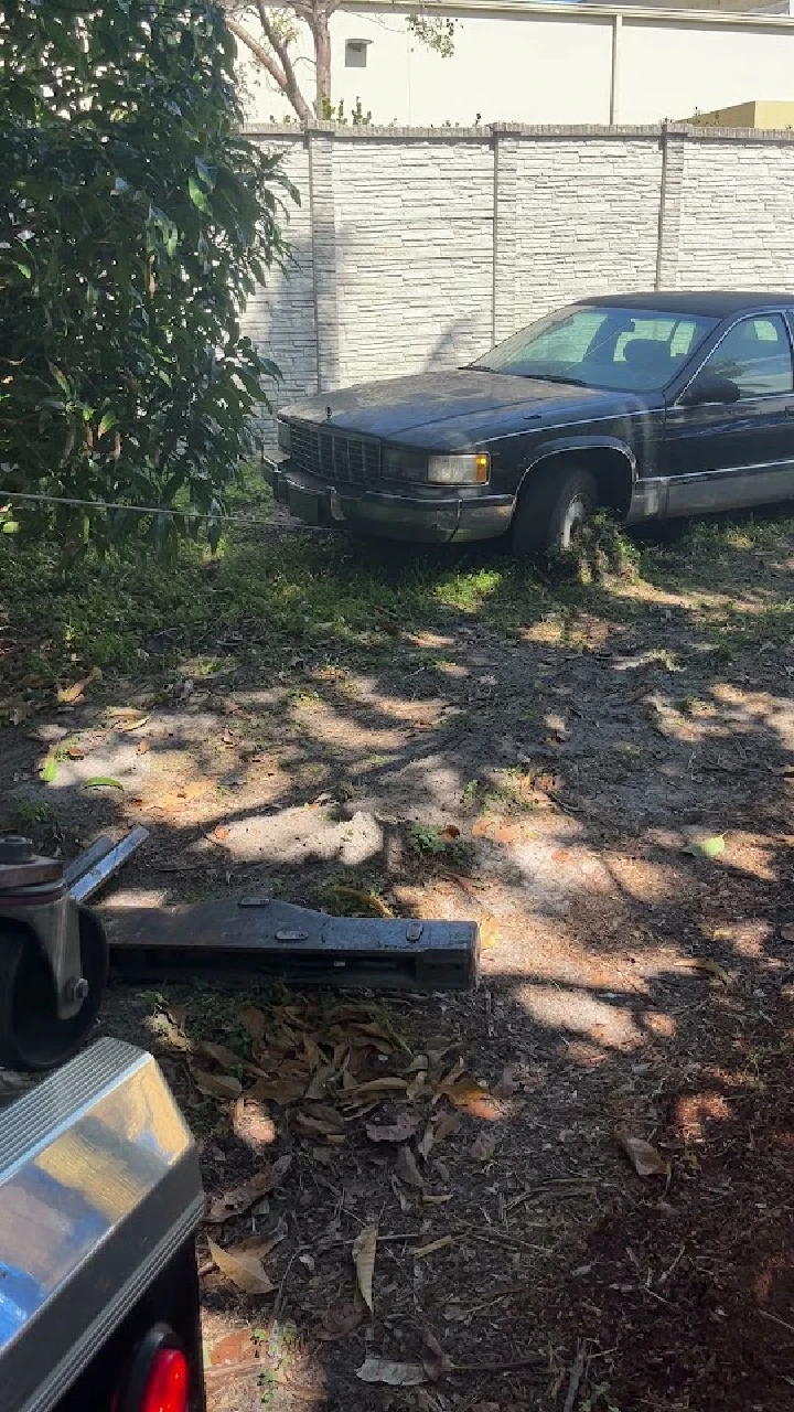 Abandoned junk car in a Miami yard.