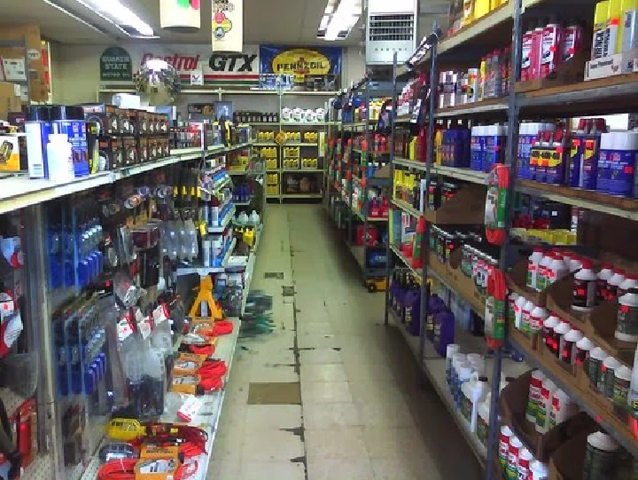 Aisle of auto parts and accessories for sale.