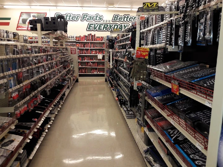 Auto parts aisle filled with tools and accessories.