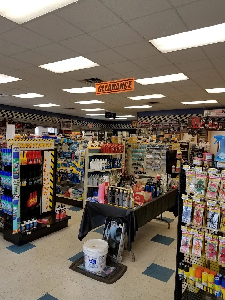 Auto parts store interior with clearance section.