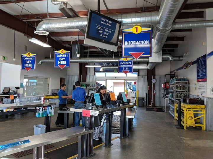 Auto recycling center interior with service counters.