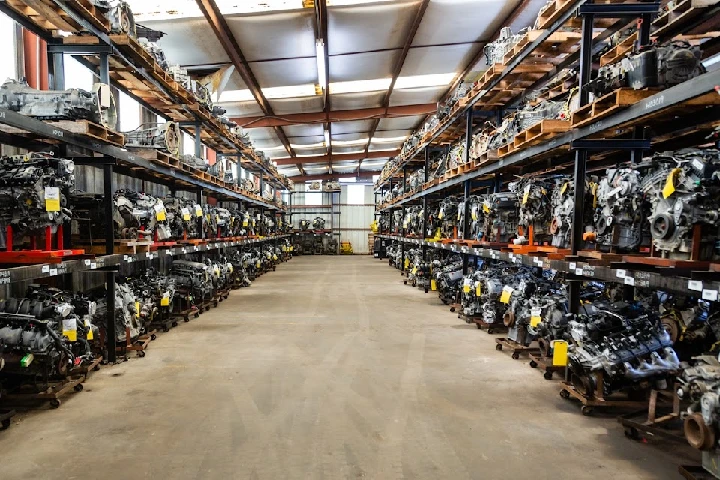 Automotive parts storage in a recycling facility.