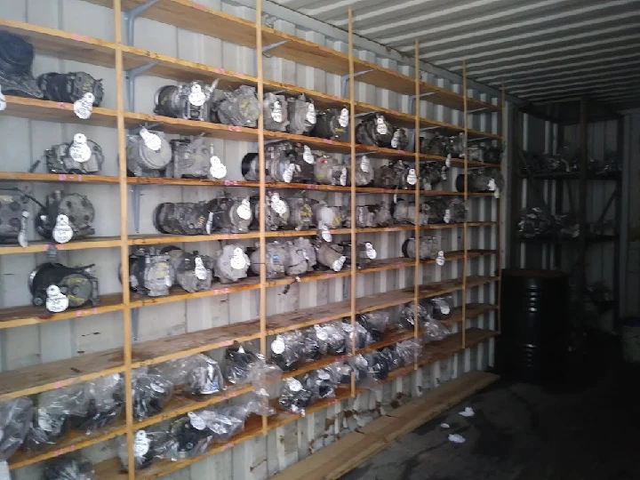 shelves filled with salvaged automotive parts