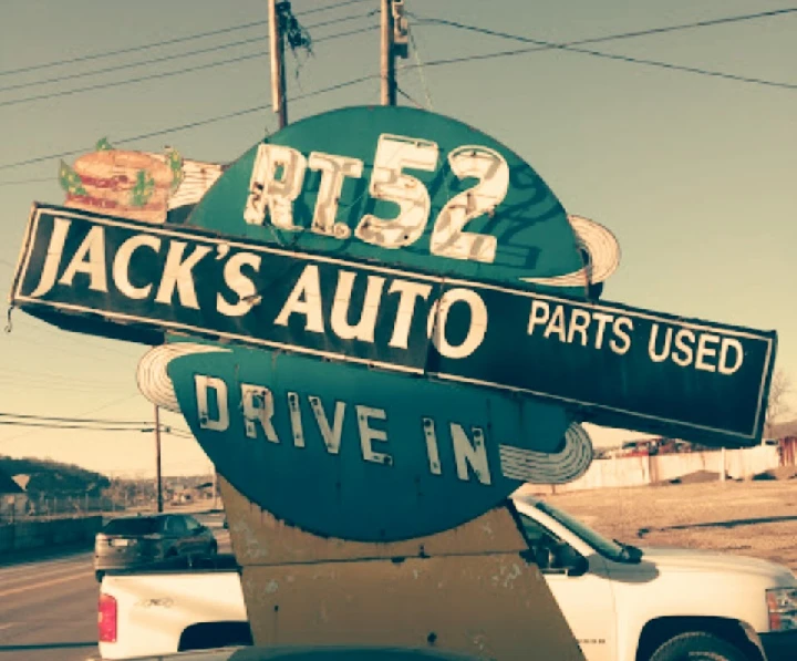 Sign for Jack's Used Auto Parts, Rt 52, Drive In.