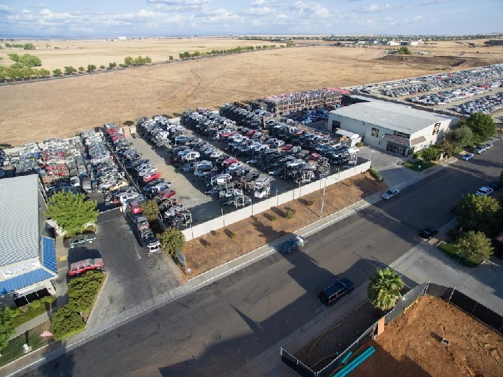 Aerial view of Benzeen Auto Parts facility and inventory.