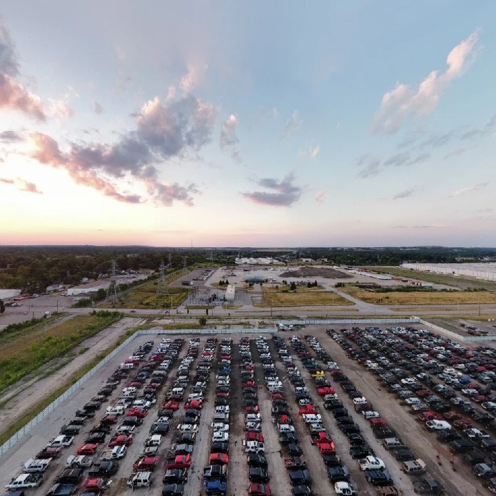 Aerial view of U-Pull And Save auto parts lot.