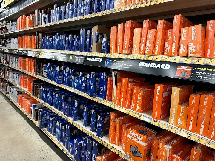 Aisle of auto parts at Carquest store.