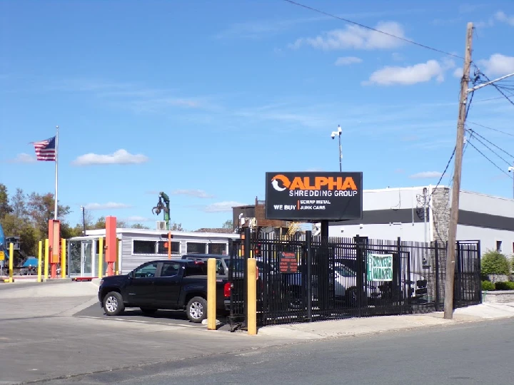 Alpha Shredding Group facility with signage.