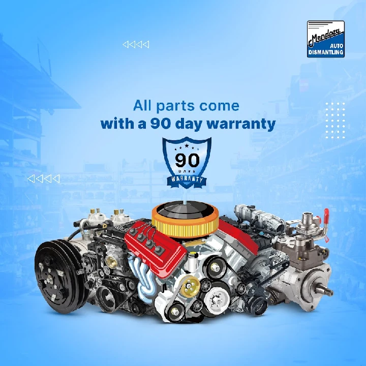 Auto parts with 90-day warranty information.