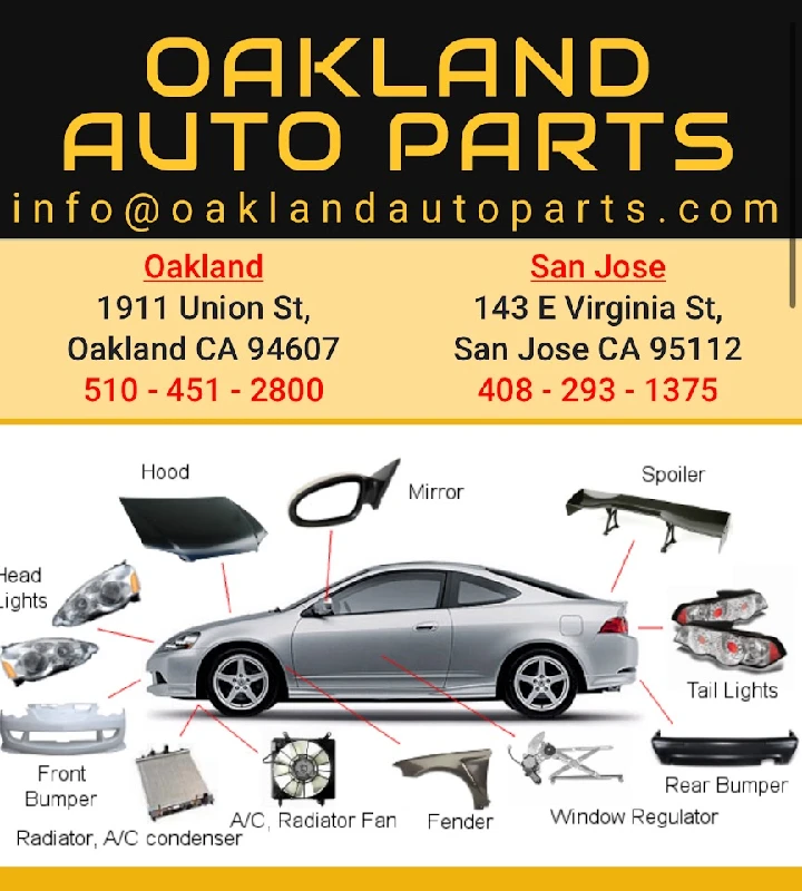 Auto parts and contact info for Oakland and San Jose.