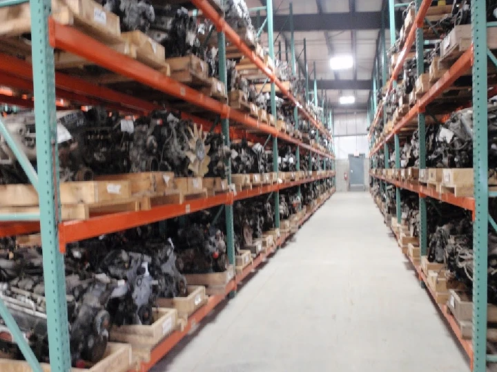 Auto parts stored on shelves in a warehouse.