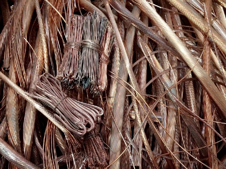 Bundles of copper wire stacked together.