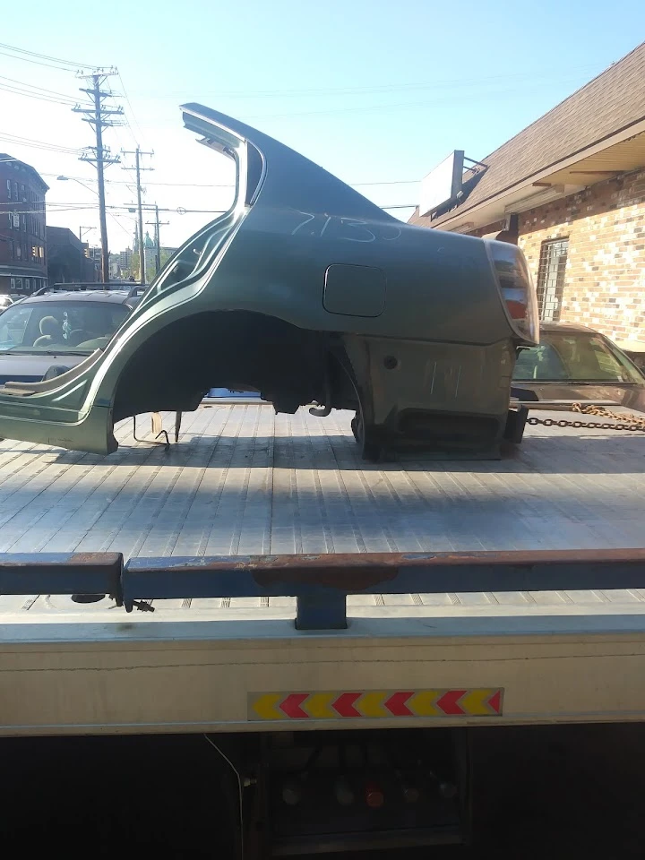 Car parts on a salvage truck at Waterbury Auto Salvage.