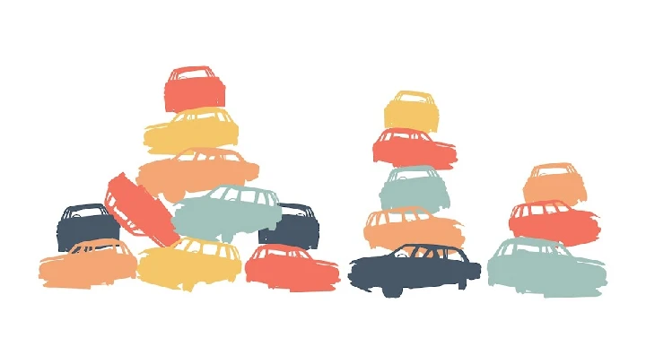 Colorful stacked car silhouettes. Fosnaught Auto Parts.