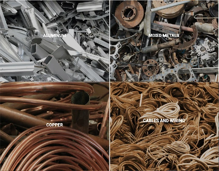 Scrap materials: aluminum, copper, mixed metals, wiring.