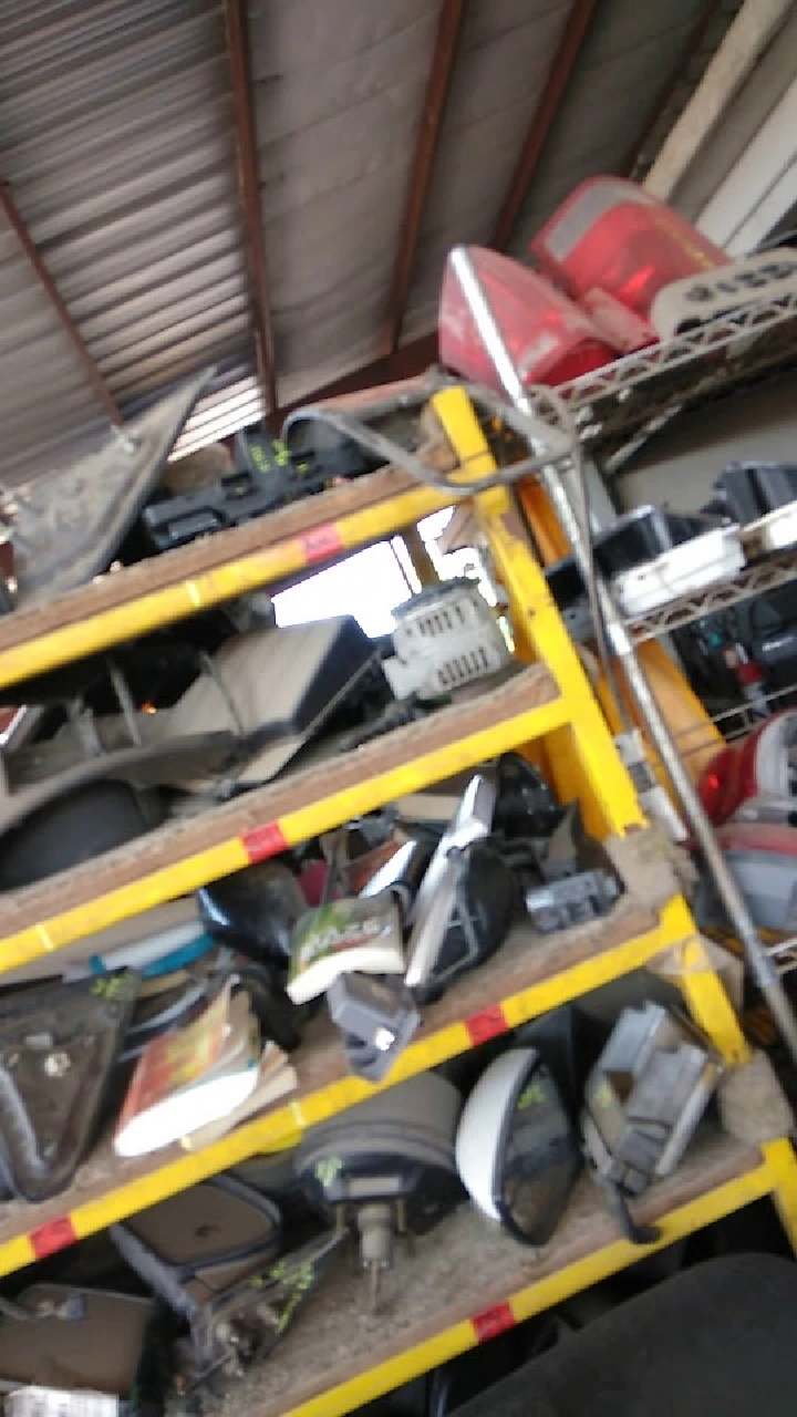 Shelves filled with auto parts and salvage items.