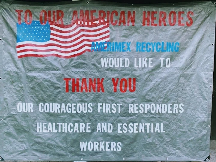 Thank you banner for American heroes and first responders.