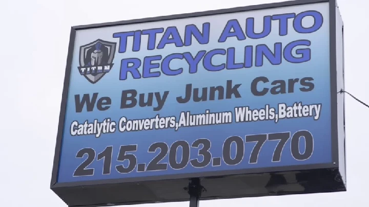 Titan Auto Recycling sign offering junk car buying.