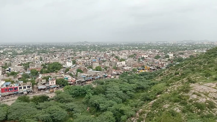 Aerial view of a bustling urban landscape.