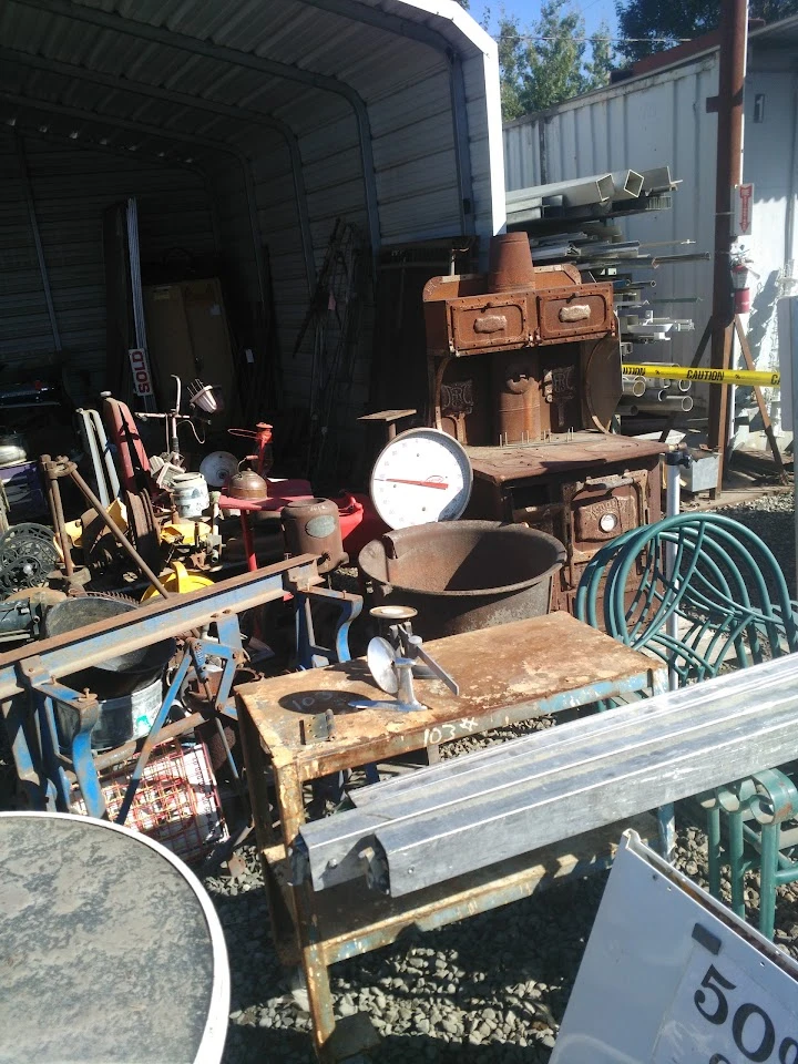 Assorted metal items and equipment in storage.