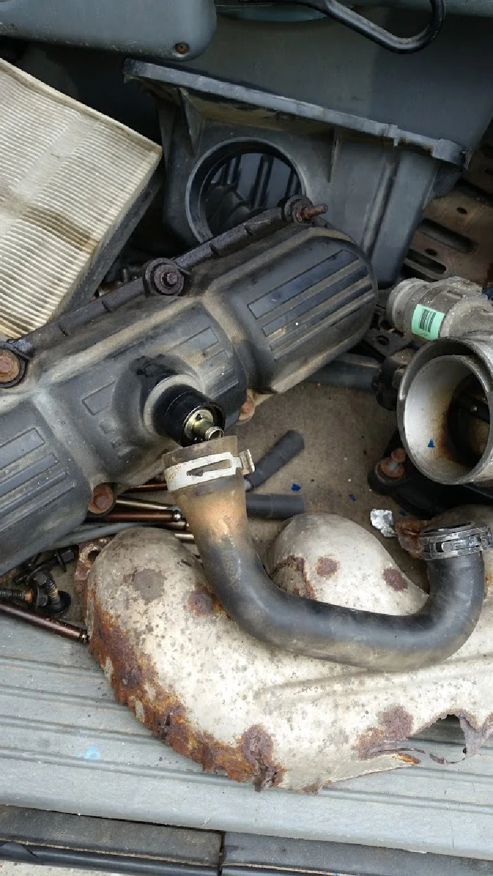 Car parts and components in a recycling facility.