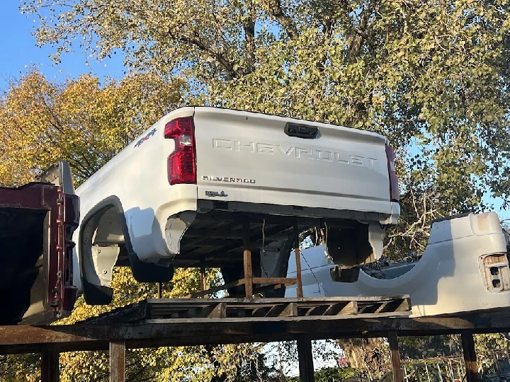 Chevrolet Silverado truck bed on display.